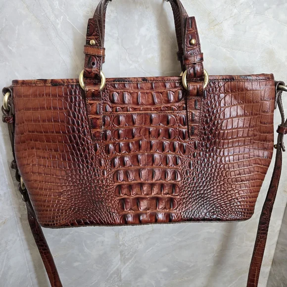 Brahmin Brown Crocodile Embossed Leather Tote